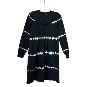 Steph Girls Black Denim Tie Dye Baby Doll Long Sleeve Exaggerated Collar Dress